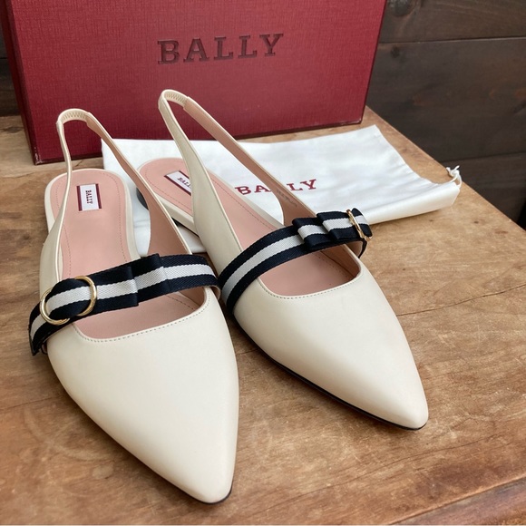 Bally slingback flats ballet flats slides off white & black pointy toe 10.5 - Picture 5 of 14
